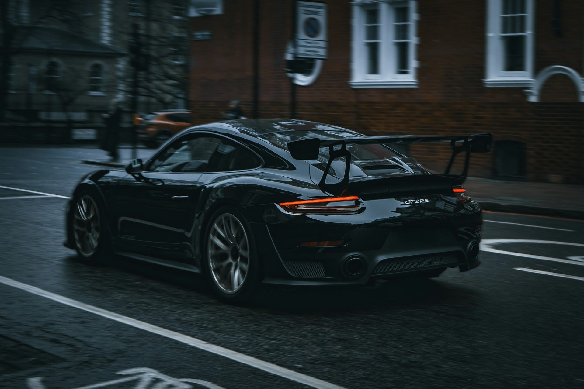 Detailed black sports car in the city